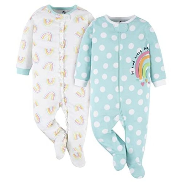 Gerber Baby 2pk Rainbow Dots Zip-Front Sleep N' Play 3-6M - Picture 1 of 5